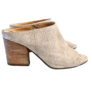 Franco Sarto Feline Block Heel, Grey Suede Textured Leather, Peep Toe Bootie